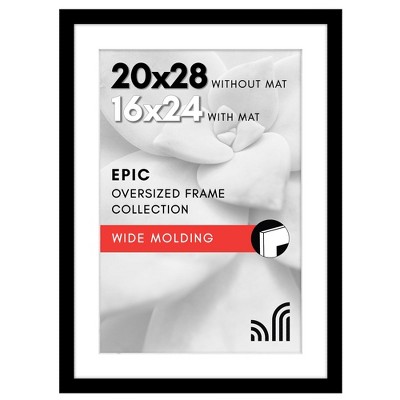 Americanflat 20x28 Picture Frame with Polished Plexiglass, Use as 16x24 Frame with Mat or 20x28 Frame Without Mat, Epic Collection, Black