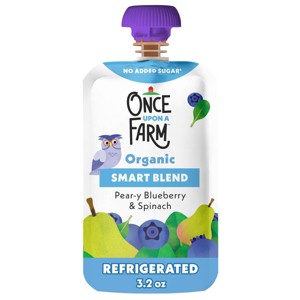 Once Upon a Farm Smart Blend Pear-y Blueberry & Spinach Kids' Organic Snack Pouch - 3.2oz - 1 of 4