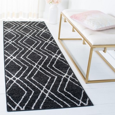 Black and Light Grey Geometric Runner Rug, 2'6" x 8', Synthetic