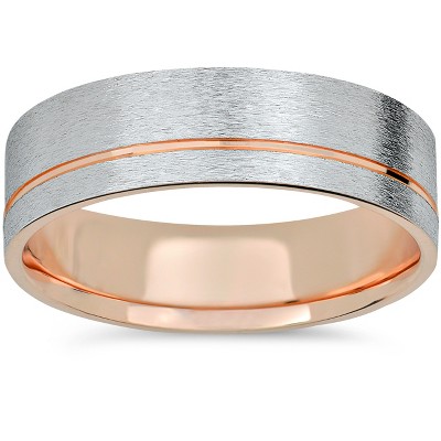 Pompeii3 Mens  Two Tone Brushed 14k Rose & White Gold Wedding Band