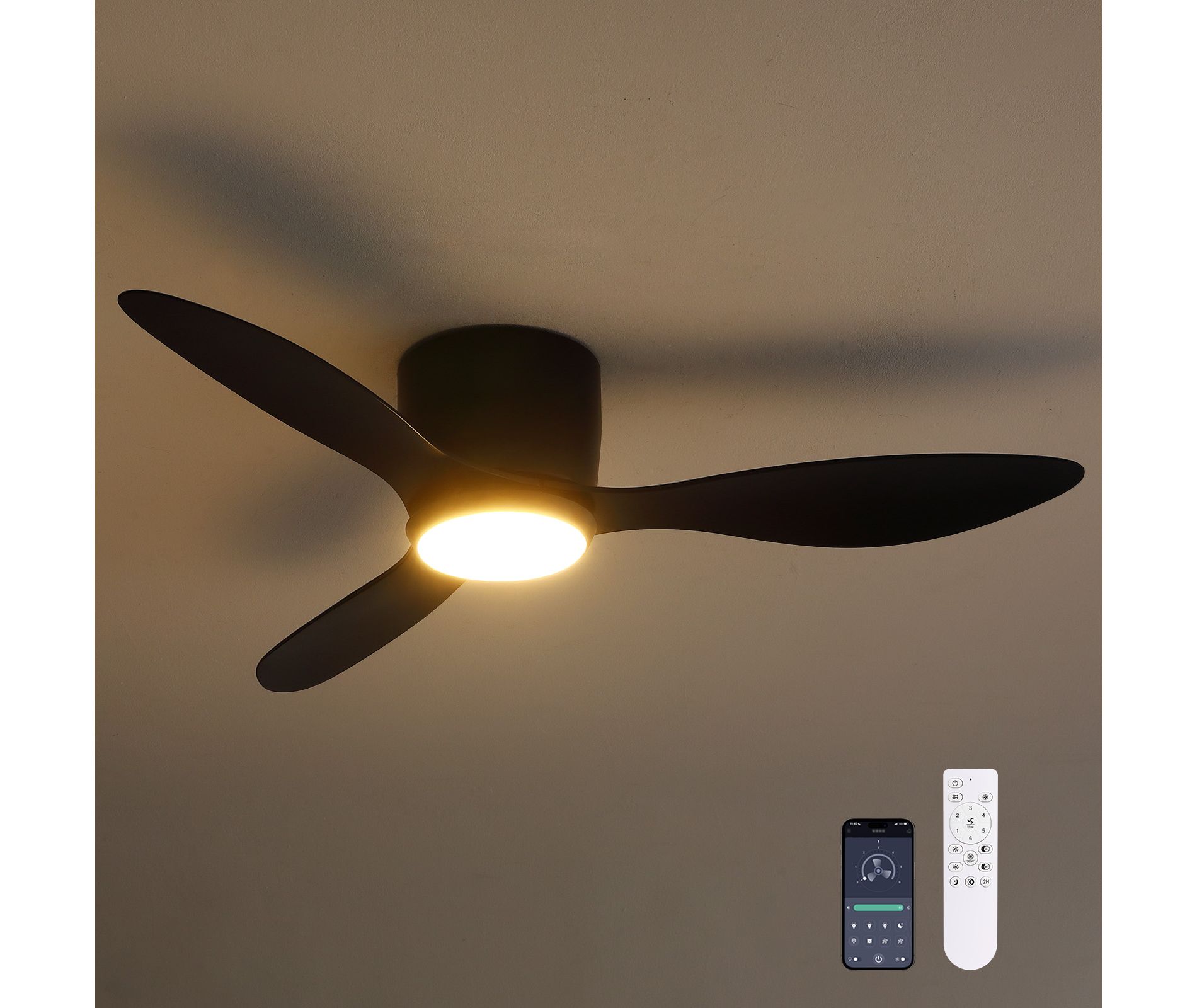 Siljoy Flush Mount Ceiling Fans with Lights & Remote Control, Low Profile Ceiling Fan for Bedroom, Living Room, Kitchen, Patios Outdoor Use