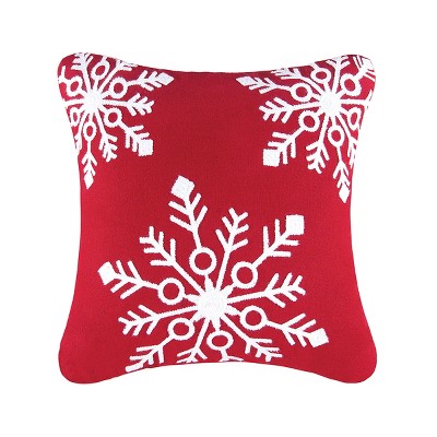 C&F Home 18" x 18" Snowflakes Red Rice Stitch Christmas Holiday Throw Pillow