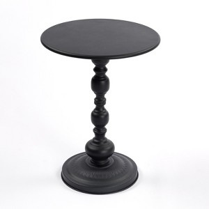FONTOI Round End Table with Metal Pedestal, Side Table with Retro Pattern Base for Living Room Bedroom Small Space, Black, 15.7"*21.2"*15.7" - 1 of 4