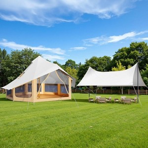 AMERLIFE Canvas Bell Tent for Camping, 4-Season Waterproof Glamping Tent with Stove Jack & Mesh Windows, Family Yurt Shelter for Outdoor, Parties - 1 of 4