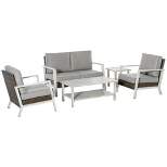Outsunny 5 Pieces Patio Wicker Sectional Conversation Set Outdoor PE Rattan Aluminum Frame Loveseat Furniture with Two-tier Coffee Table Gray