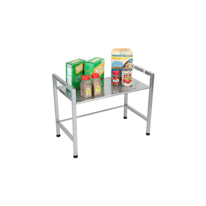 MIND READER Metal Rack Utility Shelf and Microwave Stand with Two Hooks (SILVER), 3 of 8