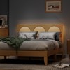 Rattan Bed Frame with Headboard and Footboard, Arched Wooden Platform Bed with Lighting, No Box Spring Needed, Oak - 3 of 4