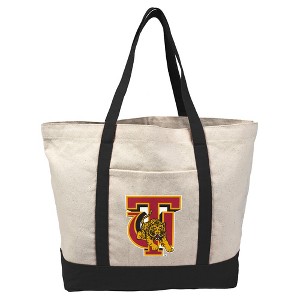 Tuskegee University Primary Logo Canvas Tote Bag With External Pocket, Reusable Shoulder Bag for Shopping, School, Beach, Black - 1 of 4