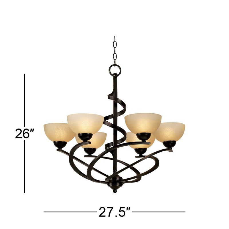 Franklin Iron Works Dark Mocha Chandelier 27 1/2" Wide Rustic Swirling Ribbon Amber Glass 6-Light Fixture for Dining Room House Foyer Kitchen Island, 4 of 8