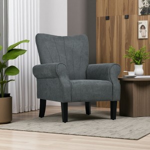 31.5" Fabric Mid-Century Armchair with Rolled Arms and Wood Legs - 1 of 4