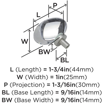 Clear Crystal and Satin Nickel Oval Cabinet Knob