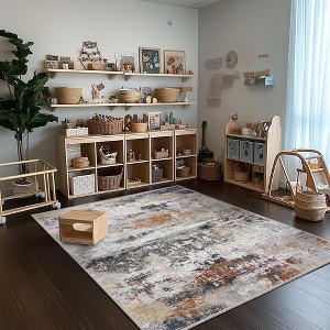 LOVEVOOK Living Room Rug Abstract Area Rugs Machine Washable Large Carpet Non-Slip Faux Wool Indoor Vintage Rugs for Bedroom, Dining Room - 1 of 4