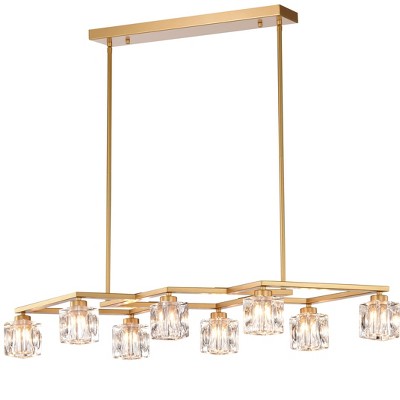 DOMETOUR Matte Gold Crystal Chandelier, 8-Light Modern Fixture for Dining Room, Kitchen, Farmhouse, Entryway, Living Room (8*G9 Bulbs Included)