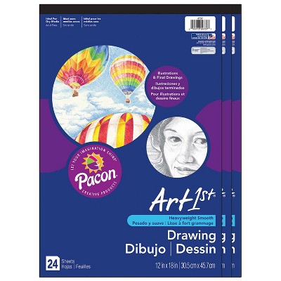UCreate Drawing Paper Pad, Heavyweight, 12" x 18", 24 Sheets, Pack of 3