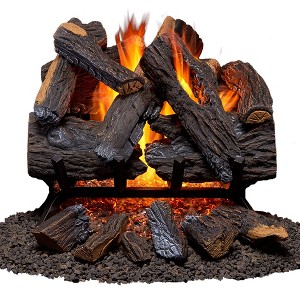 Duluth Forge 18 Inch 45,000 BTU Vented Natural Gas Fireplace Log Set with Manual Match Light Ignition and Damper Clamp, Heartland Oak - 1 of 4