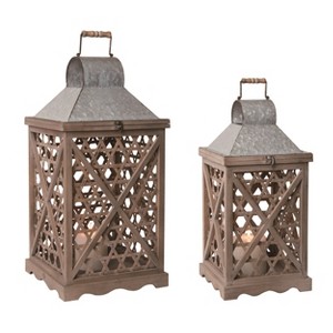 Transpac Metal 26.75" Brown Spring Caned Lanterns Set of 2 - 1 of 2