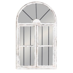 25" x 42" Distressed Wood Arched Window Wall Mirror White - Olivia & May: Antiqued Finish, MDF Frame, No Assembly Required - 1 of 4
