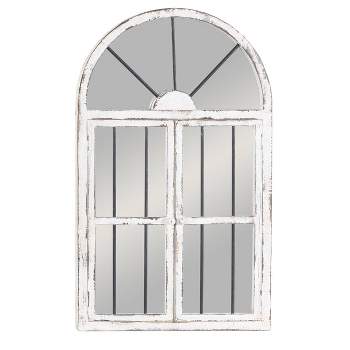 25" x 42" Distressed Wood Arched Window Wall Mirror White - Olivia & May