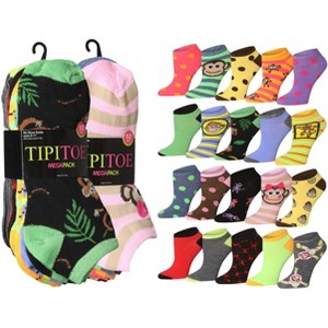Tipi Toe Womens 20 Pack Colorful Vivid Fun Patterned Low Cut/No Show Socks - 1 of 1