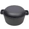 2 in 1 Pre-Seasoned Cast Iron Dutch Oven With Dual Handles, Outdoor Camping Deep Pot for BBQ Baking, 5 Quart.With 2pcs Silicone Handel Covers - 3 of 4