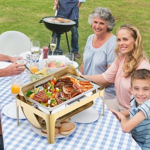 Gold 9QT Roll Top Chafing Dish - Stainless Steel Buffet Warmer with Visible Lid, Water Pan, Stand & Fuel Holder for Parties, Weddings, Hotels - 1 of 4