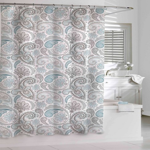Fl Swirls Shower Curtain Blue Gray, Black And Light Blue Shower Curtain