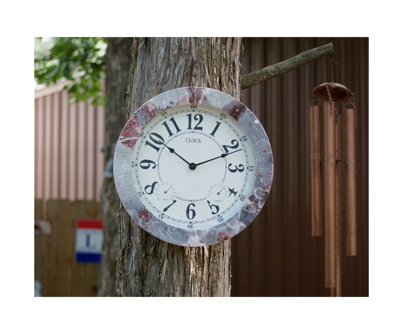13.8"H Weather Monitoring Indoor/Outdoor Decorative Stone Clock Gray - Backyard Expressions