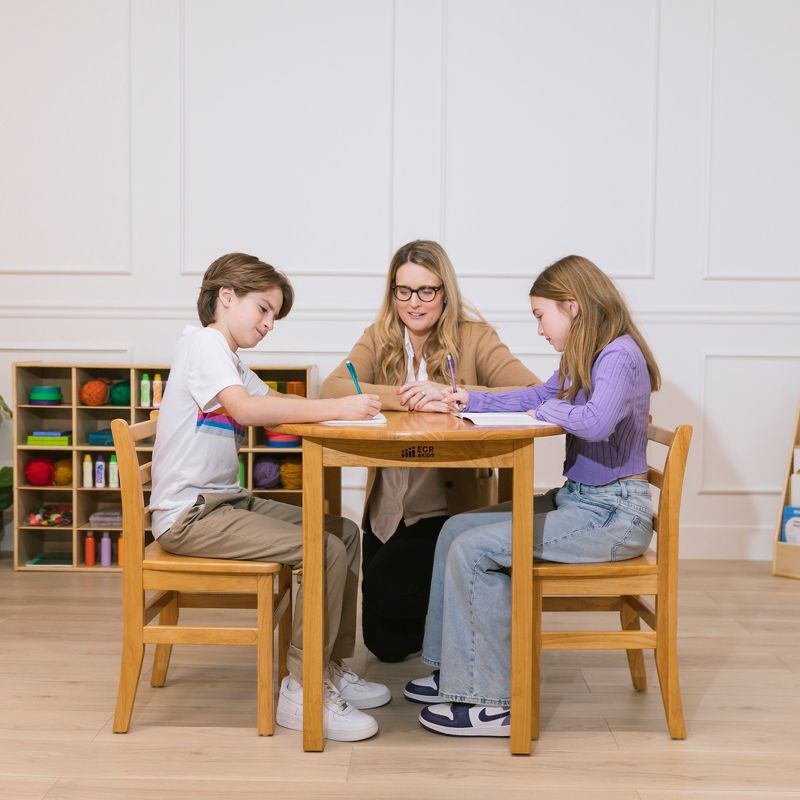 ECR4Kids 30in D Round Hardwood Table with 28in Legs and Two 16in Chairs, Kids Furniture, 5 of 12
