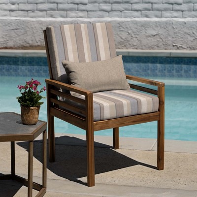 Stripe Taupe Highback Outdoor Dining Chair Cushion