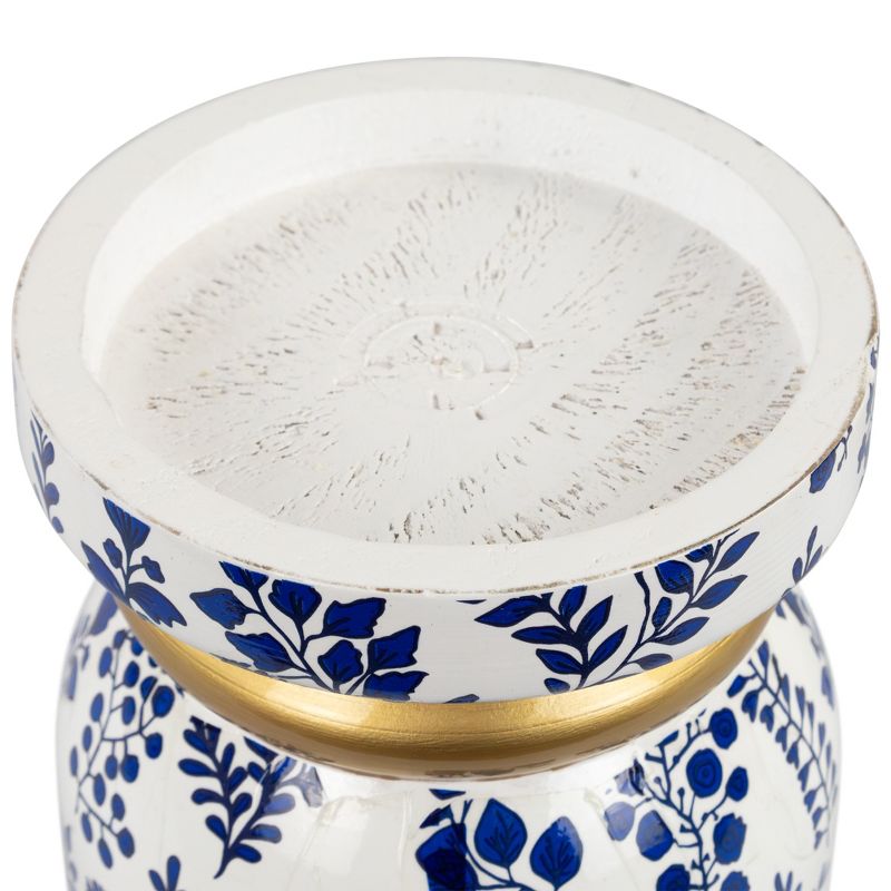 Northlight Floral Wooden Candle Holder - 6" - White and Blue, 5 of 7