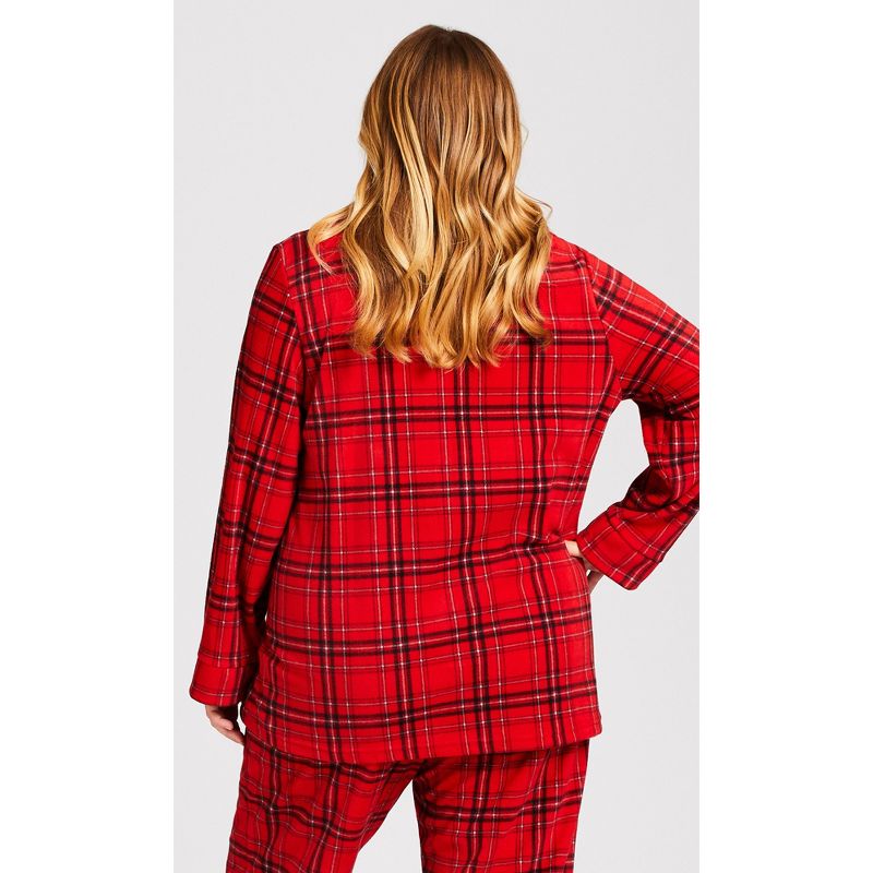 Women's Plus Size Fleece Check Sleep Top - red | AVENUE, 3 of 7
