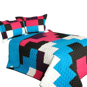 Slickblue Full/Queen Quilt Set, 100% TC Fabric Vermicelli Quilted Patchwork, Reversible, Multi Design & Color, 3pc - 1 of 4