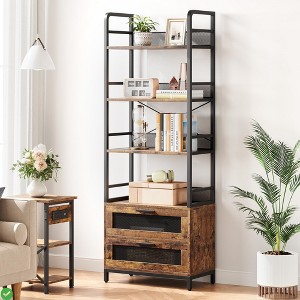 Modern Farmhouse Bookcase w/ Drawers - 70.87"H Brown Woodgrain Display Storage for Bedroom, Living Room, Home Office, Brown - 1 of 4