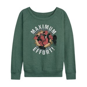 Women's - Marvel - Deadpool Maximum Effort Lightweight French Terry Wide Neck Long Sleeve Shirt - 1 of 4