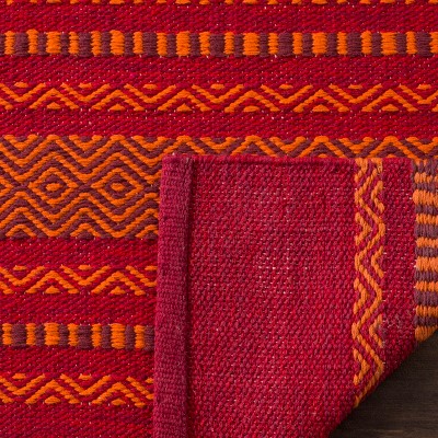 Handmade Flat Woven Cotton Orange and Red 4' x 6' Area Rug