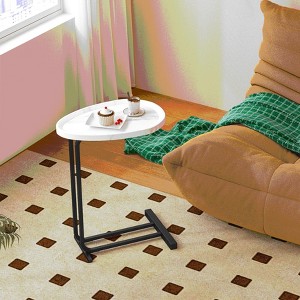 MAYEERTY C-Shaped Side Table, Wood End Table with Metal Frame Slide for Bedroom Living Room, White - 1 of 4