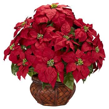 Poinsettia with Decorative Planter Silk Arrangement - Nearly Natural