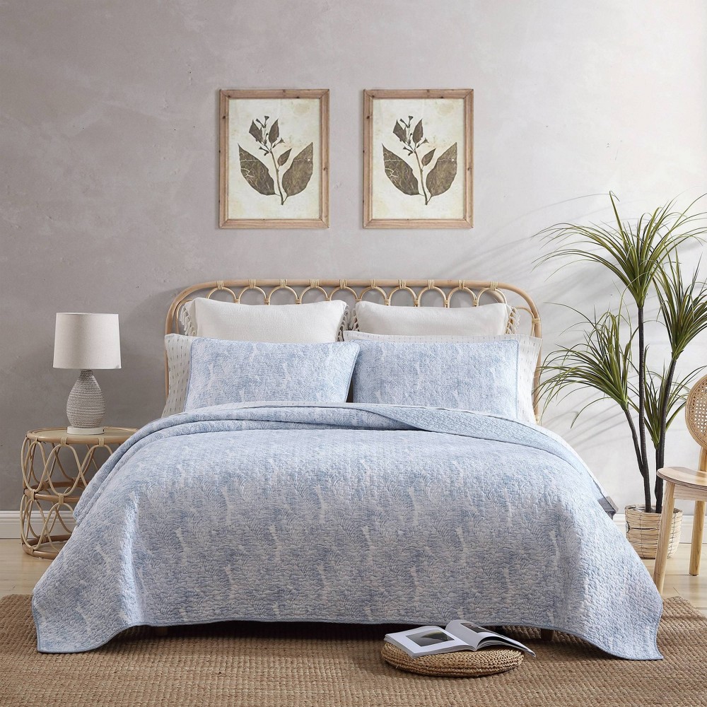 Photos - Duvet Tommy Bahama 3pc King Distressed Water Leaves Cotton Quilt Set Blue  