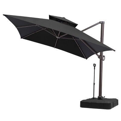 Pellebant 10'x13' Patio Cantilever Umbrella Double Top Design UV30+ Fabric High Strength Aluminum Pole with 360° Rotation 5 Height Settings