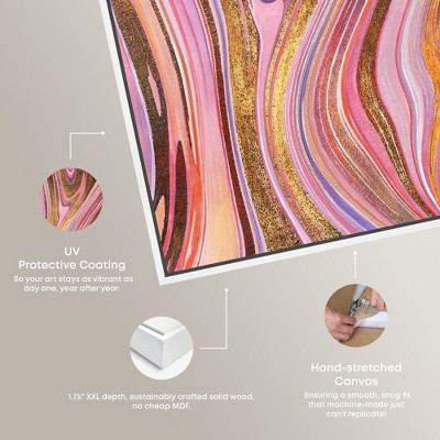 Pink and Gold Abstract Canvas Wall Art with White Frame, 25" x 17"