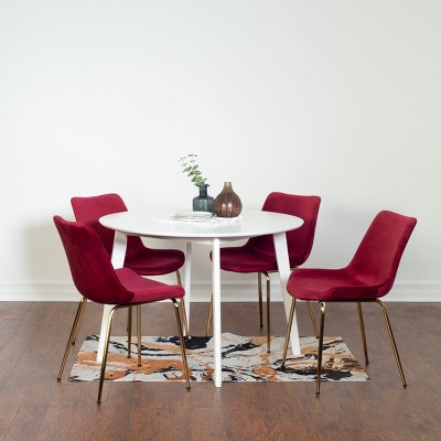 Roundhill Furniture Aufurr Contemporary Dining Set, White Round Dining Table with 4 Chairs, 5-Piece Red