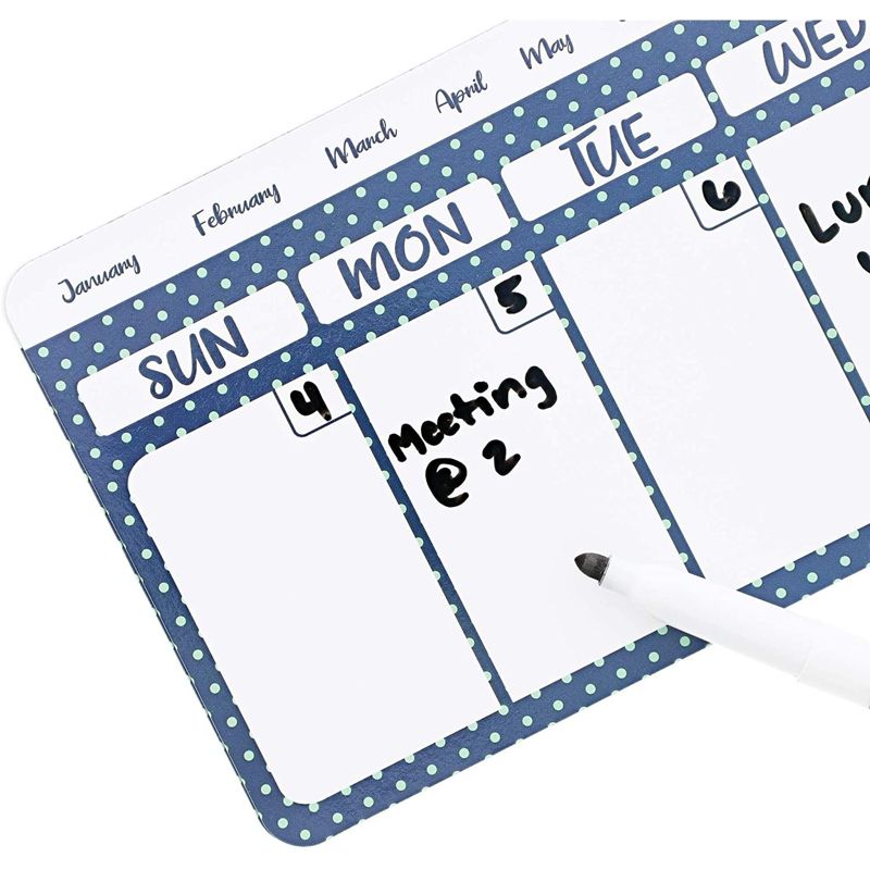 4 Packs Magnetic Dry Erase Polka Dot Refrigerator Calendar Reminders To Do list for Whiteboards Fridges Lockers, White Blue, 11 x 4.2 inches, 3 of 7
