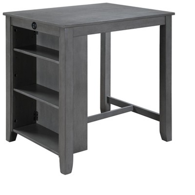 Vynxaria Graham 36" Gray Finish Small Space Counter Height Dining Table with USB Charging Ports and Shelves