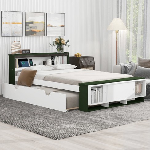 Whisen Full Size Platform Bed with Trundle, Storage Headboard and Footboard and USB Charging Design - image 1 of 4