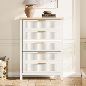 Fluted 5 Drawer Tall Dresser for Bedroom, 42.9'' Tall Chest of Drawers, Wooden Dresser Chest with Clothes Storage Cabinet, TV Stand for Living Room - 1 of 4