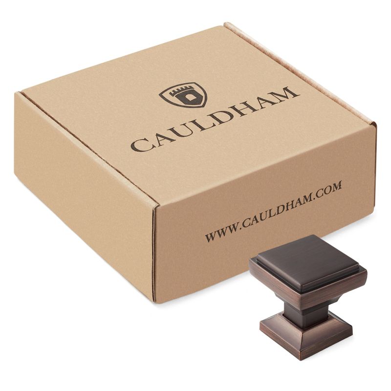 Cauldham Solid Kitchen Cabinet Knobs Pulls (1-1/8" Square) - Transitional Dresser Drawer/Door Hardware - Style S685 - Oil Rubbed Bronze, 4 of 6