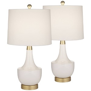 360 Lighting Nesbit 25" High Mid Century Modern Table Lamps Set of 2 USB Port White Gold Ceramic Metal Living Room Charging Bedroom Bedside Nightstand - 1 of 4
