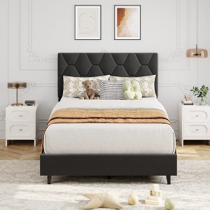 Acekool Twin Upholstered Bed Frame - Adjustable Headboard, Wood Slat Support, Simple Assembly - 1 of 4
