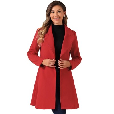 Allegra K Women's Elegant Notched Collar Single Belted Winter Long Coat