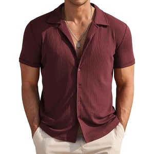 COOFANDY Mens Knit Button Down Short Sleeve Button Up Shirt Summer Casual Beach Tops - 1 of 4